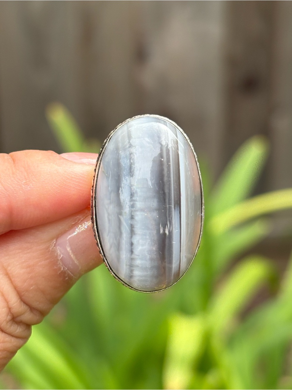 Gray Banded Agate Sterling Silver Oval Ring - Classic Neutral